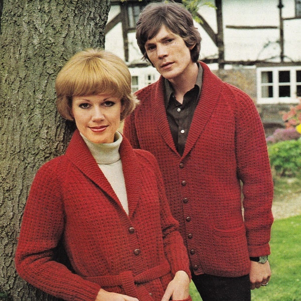 Ladies and Mens "Easy Knit" Textured Jacket with Shawl Collar, Vintage Knitting Pattern, PDF,  Digital Download - A207