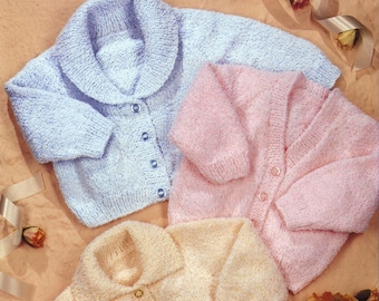 Babies and Toddlers Raglan Sleeve Cardigans with Three Different Neck Lines, Vintage Knitting Pattern, PDF, Digital Download - A794