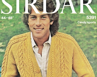 Klassiek Aran-vest voor heren met raglanmouwen en V-hals, vintage breipatroon, PDF, digitale download - D219