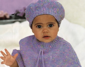 Poncho voor baby's, peuters en meisjes en bijpassende baret, vintage breipatroon, PDF digitale download - A615