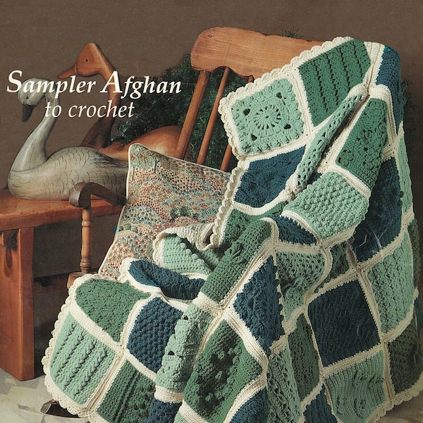 Bel héritage afghan fabriqué à partir de 42 carrés de crochet assortis, motif au crochet vintage, PDF, téléchargement numérique - A281