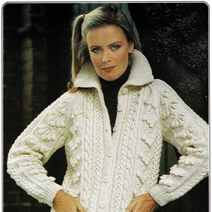 Ladies Traditional Aran Hip Length Jacket with Collar and Pockets, Vintage Knitting Pattern, PDF, Digital Download - B284