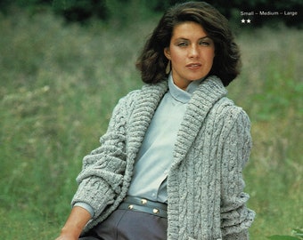 Ladies Lovely Cable Jacket with Shawl Collar, Vintage Knitting Pattern, PDF, Digital Download - B701