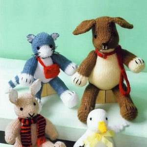 Cute and Cuddly Soft Toy Animal Collection - Rabbit, Duck, Cat and Dog, Vintage Knitting Pattern, PDF, Digital Download - A872