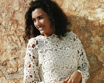 Ladies Crochet Star Motif Sweater, Vintage Crochet Pattern