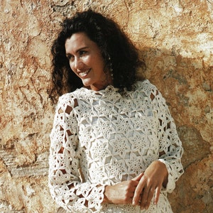 Ladies Crochet Star Motif Sweater, Vintage Crochet Pattern, PDF, Digital Download - B144
