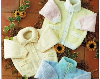 Bebés y niños pequeños lindos cardigans multicolores *Incluye tallas prem*, patrón de punto vintage, PDF, descarga digital - B243