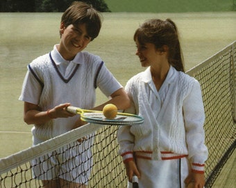 Klassiek tennisvest en slipover voor kinderen en tieners, vintage breipatroon, pdf, digitale download - B941