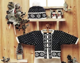 Söt Fair Isle-jacka med matchande mössa och stövlar för bebisar och småbarn, vintage stickmönster, PDF, digital nedladdning - B269