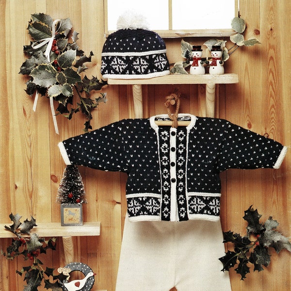 Babies and Toddlers Cute Fair Isle Boxy Jacket with Matching Hat and Bootees, Vintage Knitting Pattern, PDF, Digital Download - B269