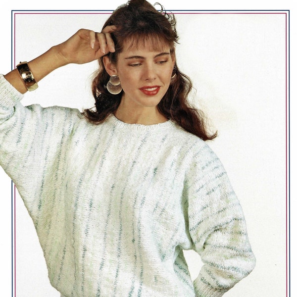 Ladies "Easy Knit" Crew Neck Dolman Sleeve Sweater, Vintage Knitting Pattern, PDF, Digital Download - C835