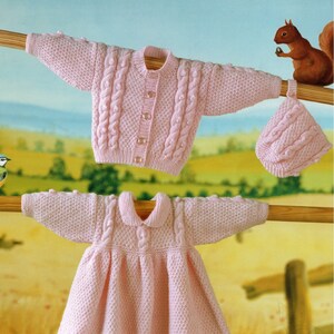 Baby und Kleinkind Mädchen reizendes Kleid, Strickjacke und Passende Mütze, Vintage Strickmuster, PDF, Digital Download - A758