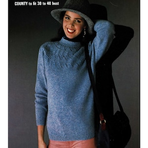 Ladies Sweater with Pretty Lace Patterned Round Yoke, Vintage Knitting Pattern, PDF, Digital Download - B677