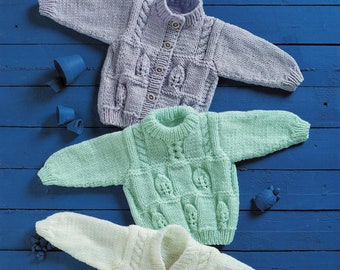 Childrens, Toddlers and Babies Chunky Knit Cardigans and Sweater, Vintage Knitting Pattern, PDF, Digital Download - A715