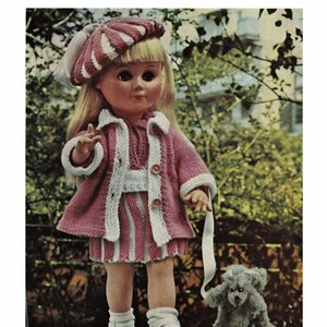 Girl Dolls Lovely Coat, Skirt, Jumper, Leggings, Beret and Panties, Vintage Knitting Pattern, PDF, Digital Download - B820