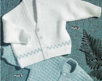 Cárdigans adorables para bebés con cuello redondo o en V, patrón de punto vintage, PDF, descarga digital - B635