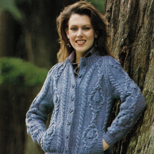 Ladies Lovely Chunky Knit Cable Jacket with Round Neck and Raglan Sleeves , Vintage Knitting pattern, PDF, Digital Download - B287