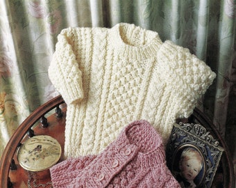 Babies and Toddlers Traditional Aran Round Neck Cardigan and Sweater, Vintage Knitting Pattern, PDF, Digital Download - A405