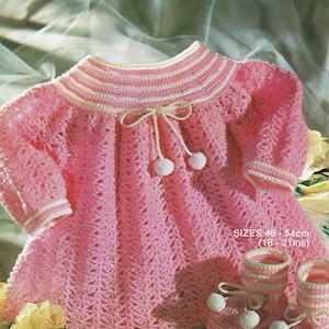 Babies Pretty Lace Angel Top with Contrast Stripes plus Matching Bootees, Vintage Crochet Pattern, PDF, Digital Download - A607