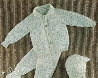 Baby- en peuterjasje met raglanmouwen, helm en legging, vintage breipatroon, PDF, digitale download - C877