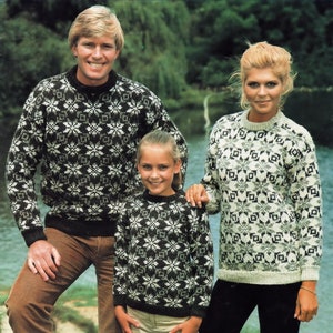 Gorgeous Nordic Style Aran Fair Isle Ski Sweaters for All the Family, Vintage Knitting Pattern, PDF, Digital Download - B346