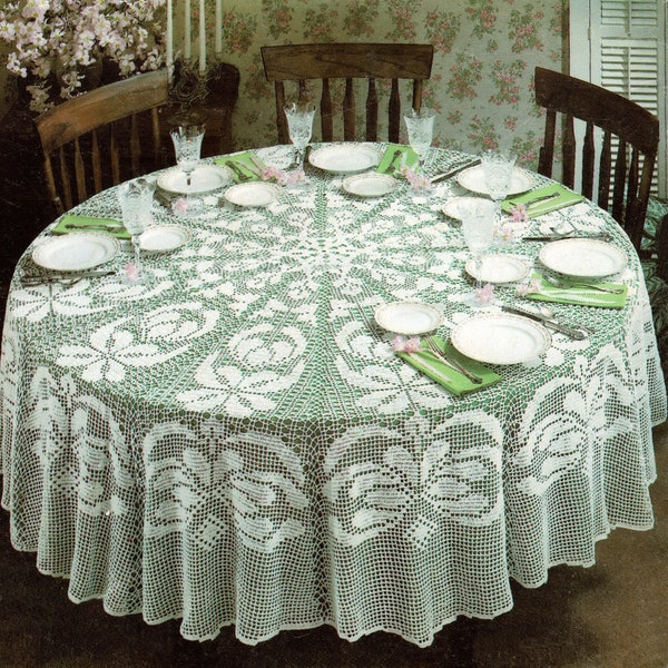 Beautiful Round Oriental Filet Crochet Tablecloth, Vintage Crochet Pattern, PDF, Digital Download - B546
