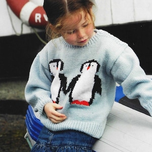 Suéter de pingüino súper lindo para niños pequeños y niños, patrón de punto vintage, PDF, descarga digital - D162