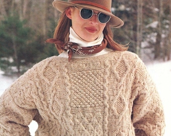 Fabelhafter Oversized Damen Pullover im Patchwork Look mit kraus rechts gestrickten Kanten, Vintage Strickmuster, PDF, Digital Download - D130