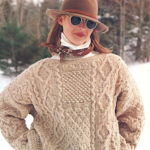 Ladies Fabulous Oversized Patchwork Look Sweater with Garter Stitch Edges, Vintage Knitting Pattern, PDF, Digital Download - D130