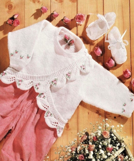 Baby Girls and Toddlers Beautiful Crossover Cardigan With Pretty Leaf Border Vintage Knitting Pattern PDF Digital Download A211 Etsy Singapore