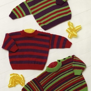 Babies and Toddlers &quot;Easy Knit&quot; Striped Sweaters with Shoulder Buttoning, Vintage Knitting Pattern, PDF, Digital Download - B922