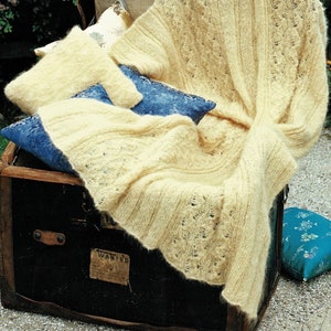Two Gorgeous Mohair Throws with Matching Cushions, Vintage Knitting Pattern, PDF, Digital Download - C500