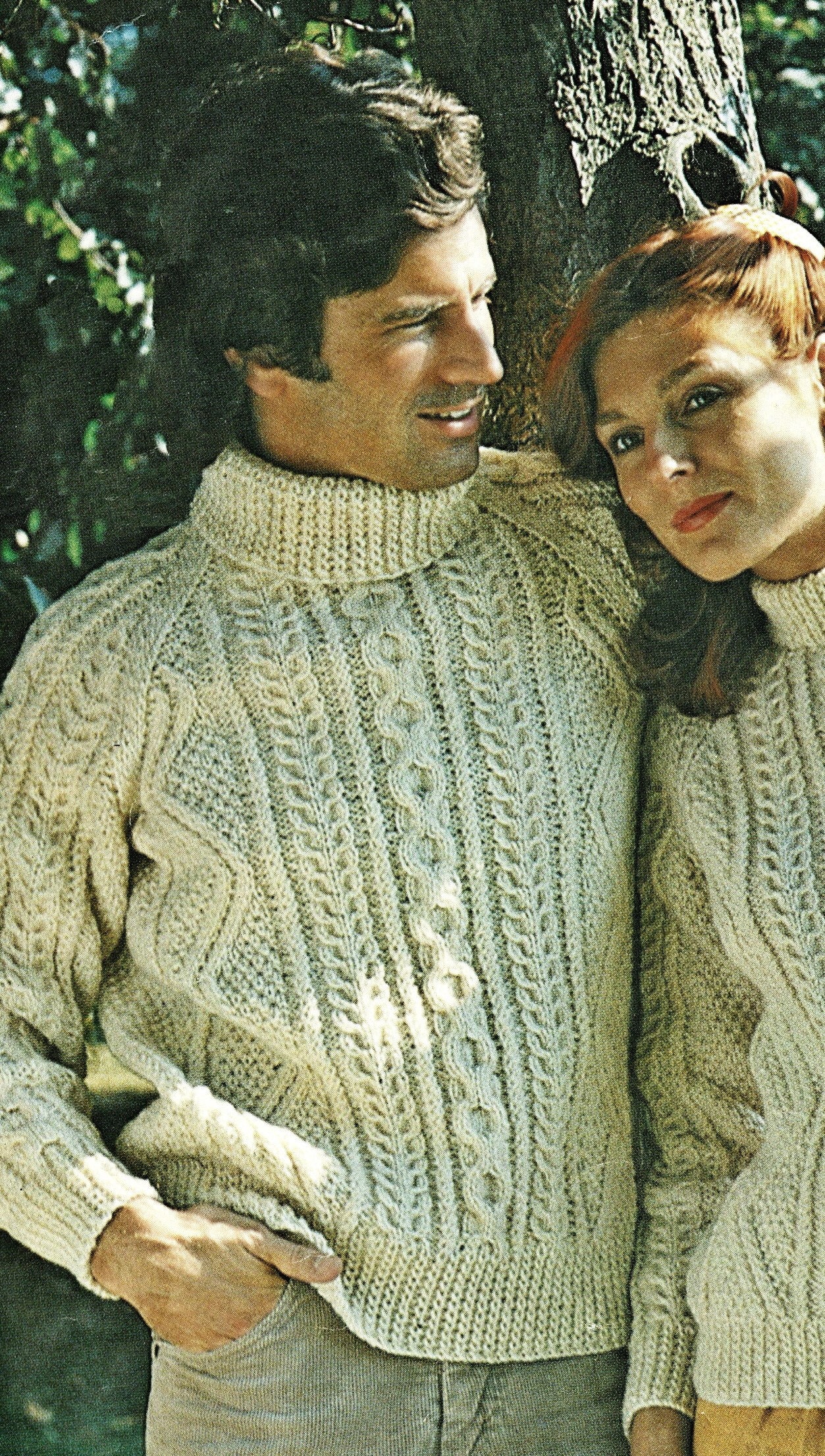 Ladies and Mens Traditional Aran Sweater With Round or Polo Neck