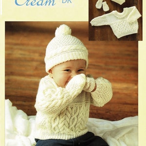 Babies and Toddlers Aran Style Sweater, Hat and Mittens with Optional Cable Trim, Vintage Knitting Pattern, PDF, Digital Download - A693