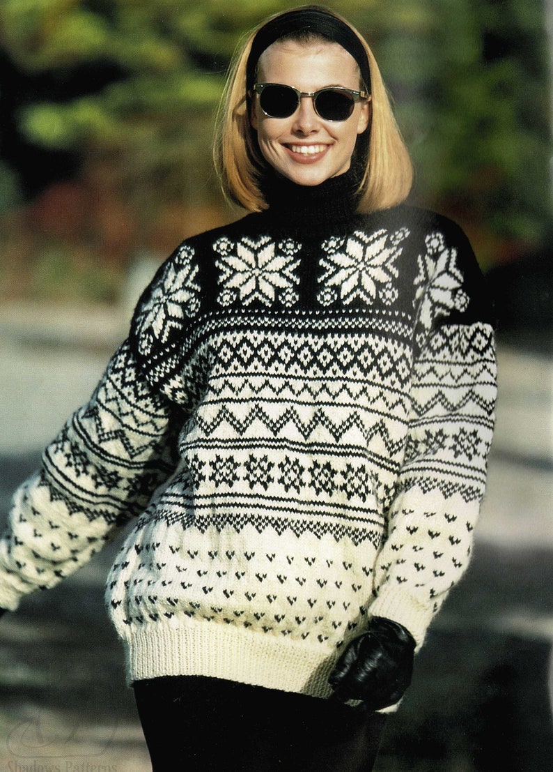 PDF C295 Ladies Dramatic Nordic Style Fair Isle Ski Sweater with Roll Neck Vintage Knitting Pattern Digital Download
