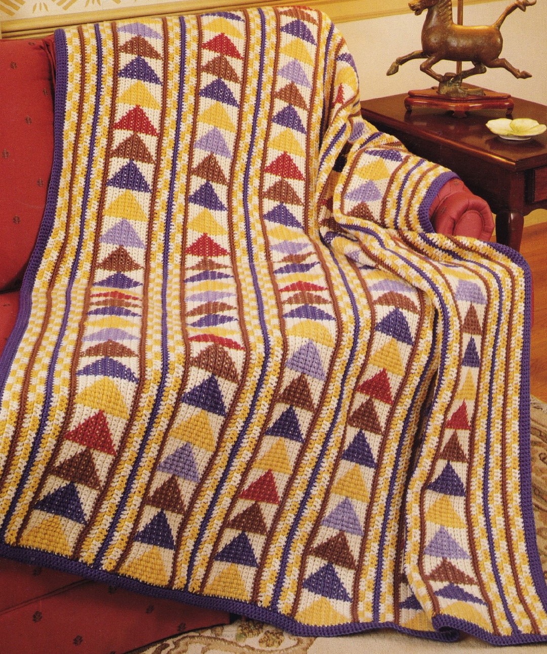 Eyecatching Flying Geese Afghan in Aran Vintage Crochet Etsy Australia