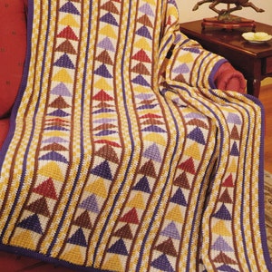 Eye-catching Flying Geese Afghan in Aran, Vintage Crochet Pattern, PDF, Digital Download - D345