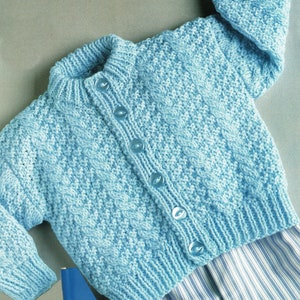 Babies and Toddlers Round Neck Textured Cardigan With Cables, Vintage Knitting Pattern,  PDF, Digital Download - A484