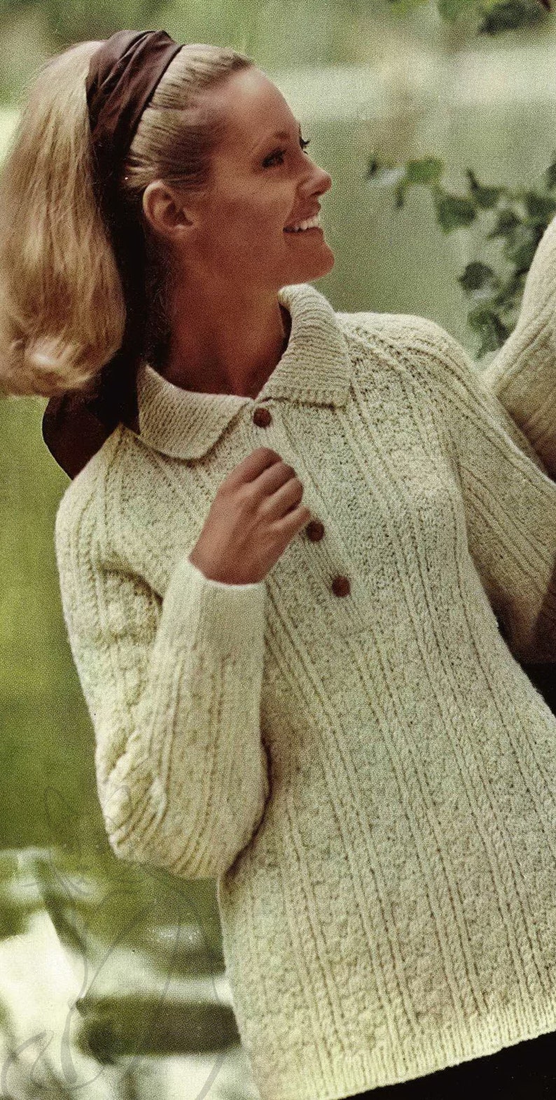 Vintage Knitting Pattern C140 Ladies and Mens Easy Knit Aran Shirt Neck Sweater with Raglan Sleeves PDF Digital Download