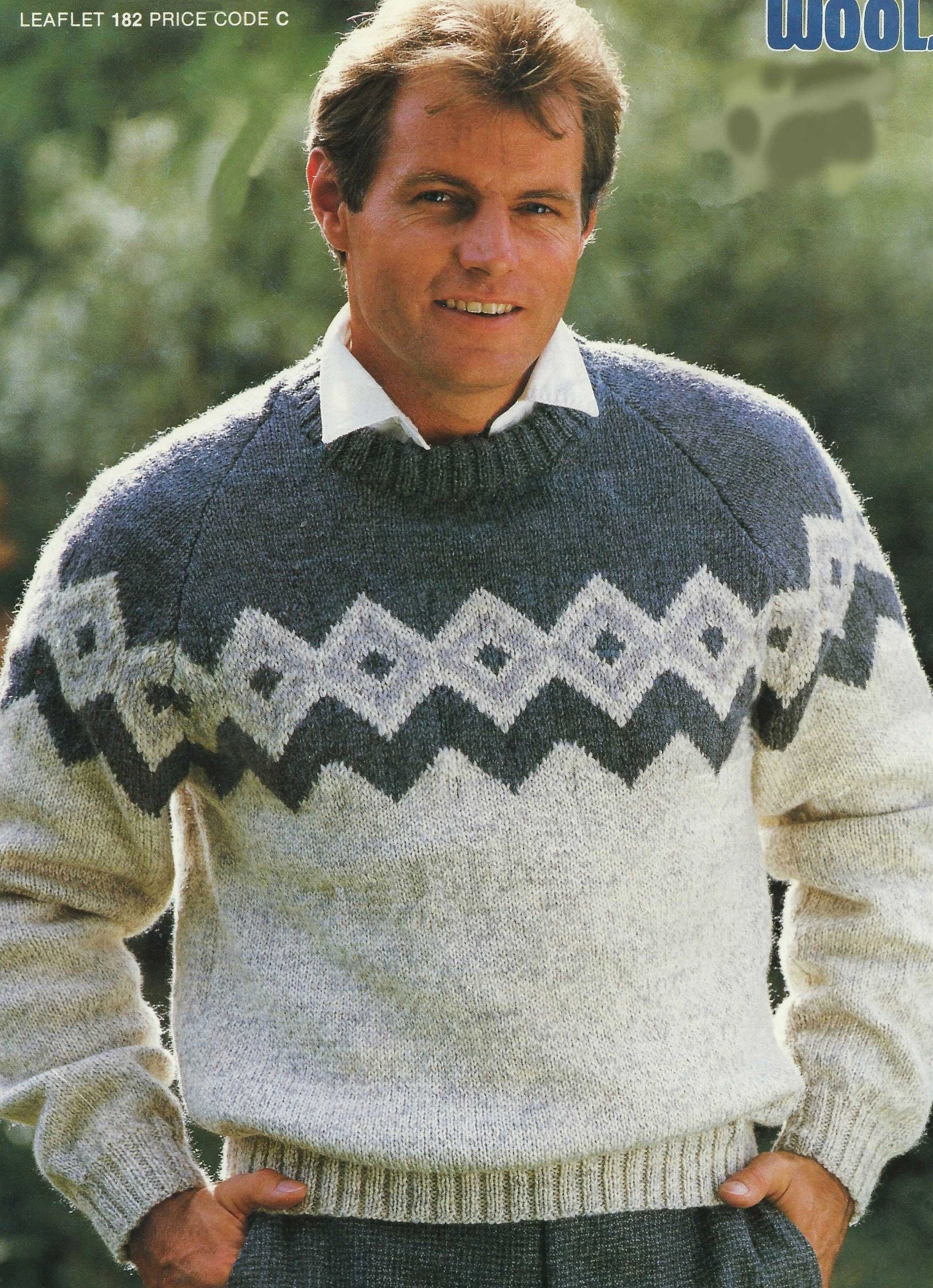 Mens Smart Sweater With Three Tone Diamond Fair Isle Pattern