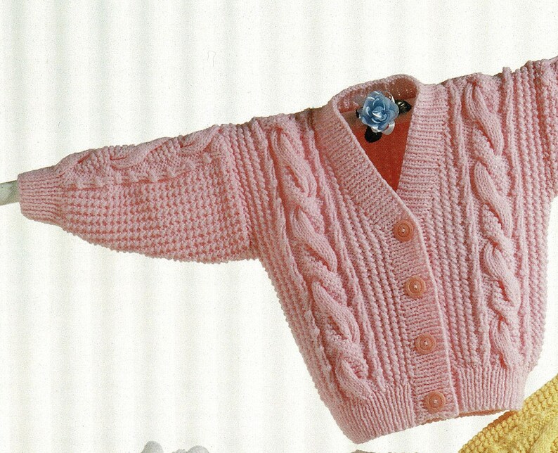A561 Toddlers and Childrens Lovely Aran Jacket with V-Neck or Shawl Collar Digital Download PDF Vintage Knitting Pattern