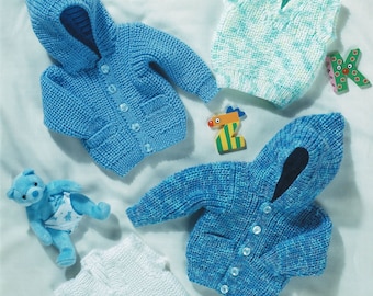 Bebés, niños pequeños y niños pescadores costilla chaqueta y chaleco con capucha, patrón de punto vintage, PDF, descarga digital - B159
