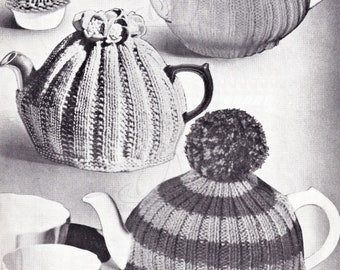 Three Classic Knitted Tea Cosies - One is Two Sizes with Matching Egg Cosy, Vintage Knitting Pattern, PDF, Digital Download - D601