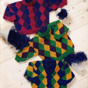 Babies and Toddlers Cardigans and Sweater with Bold Diamond Design, Vintage Knitting Pattern, PDF, Digital Download - B257