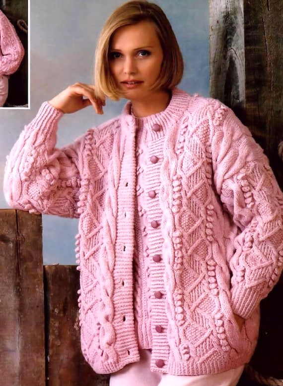 Buy Ladies Aran Round Neck Cardigan and Double Knit Sweater Vintage Knitting Pattern PDF Digital Download A456 Online in India Etsy