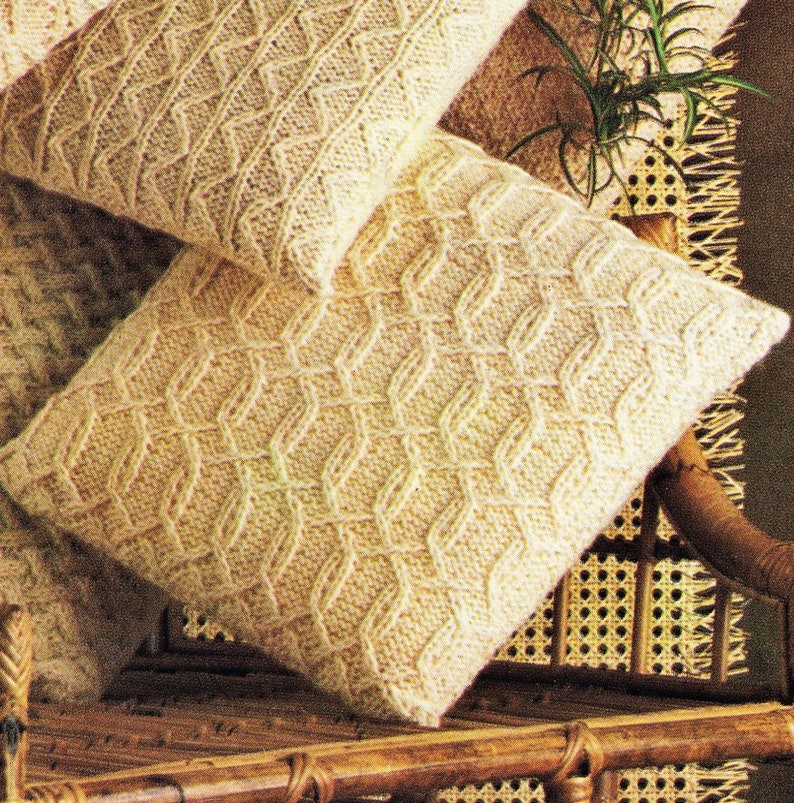 Six Fabulous Aran Cushion Covers Vintage Knitting Pattern Etsy