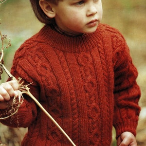 Toddlers and Childrens Lovely Cable Sweater with Saddle Shoulders and Round Neck, Vintage Knitting Pattern, PDF, Digital Download B291 image 2