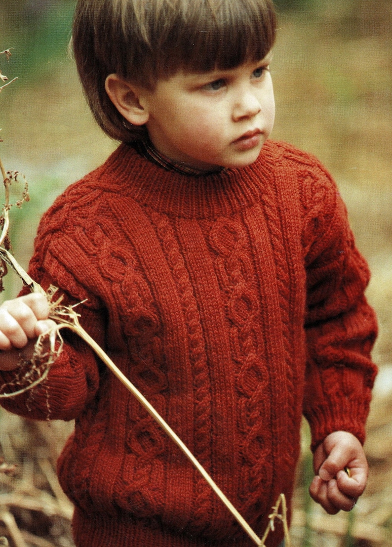 Toddlers and Childrens Lovely Cable Sweater with Saddle Shoulders and Round Neck, Vintage Knitting Pattern, PDF, Digital Download B291 image 2