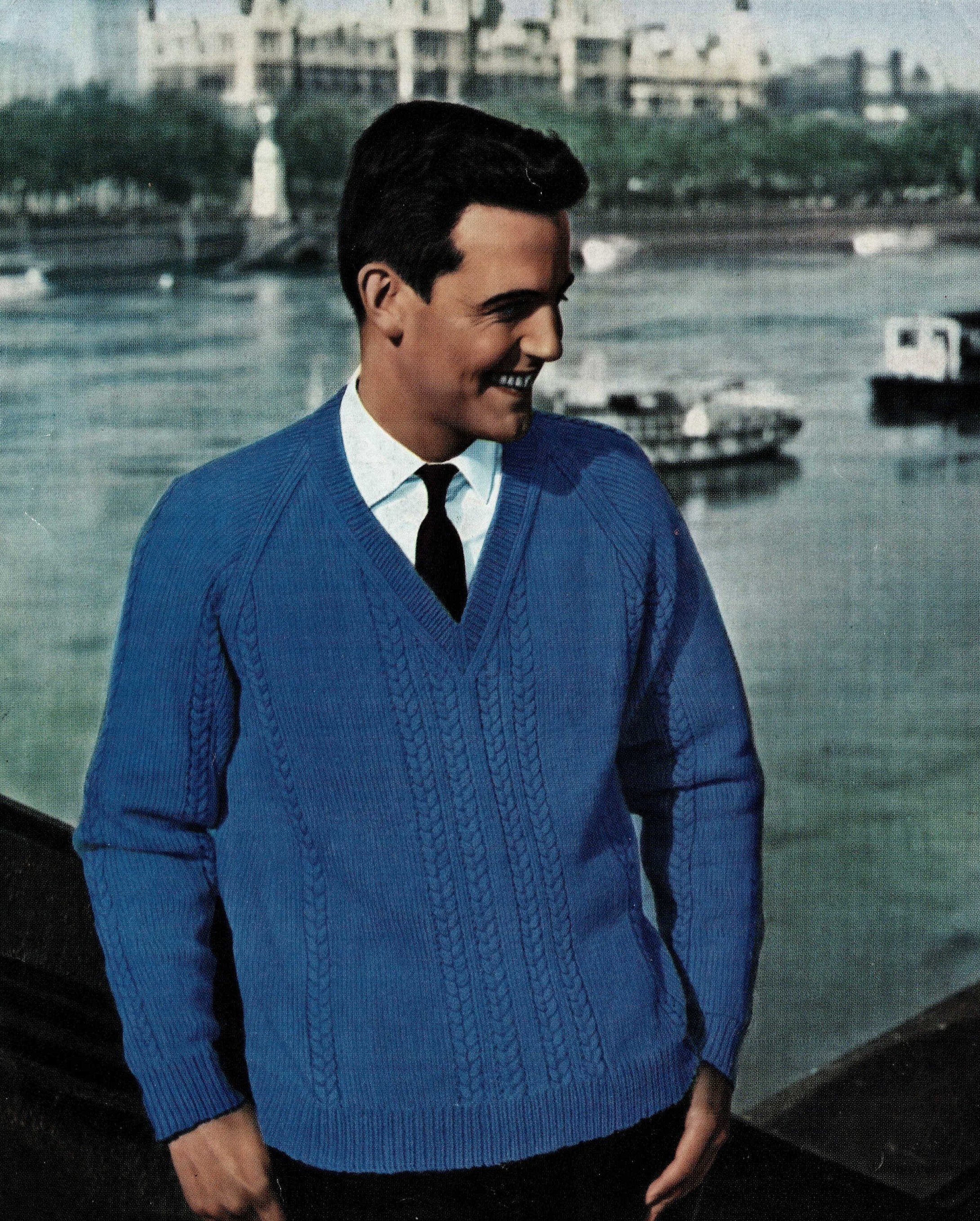 Mens Smart V-neck Sweater With Cables Vintage Knitting - Etsy Denmark