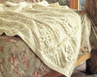 Beautiful Apricot Leaf Aran Afghan in Two Sizes, Vintage Knitting Pattern, PDF, Digital Download - C617